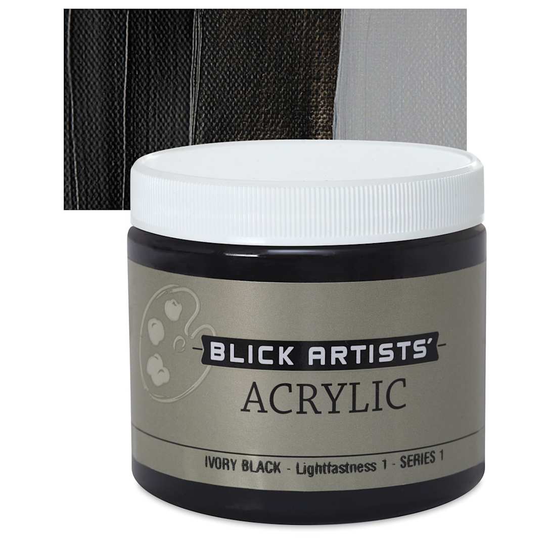 Open in modal - Blick Artists' Acrylic - Ivory Black, 16 oz jar and swatch