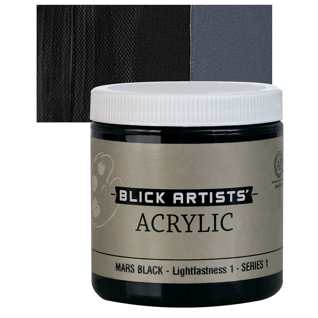 Open in modal - Blick Artists' Acrylic - Mars Black, 8 oz jar and swatch