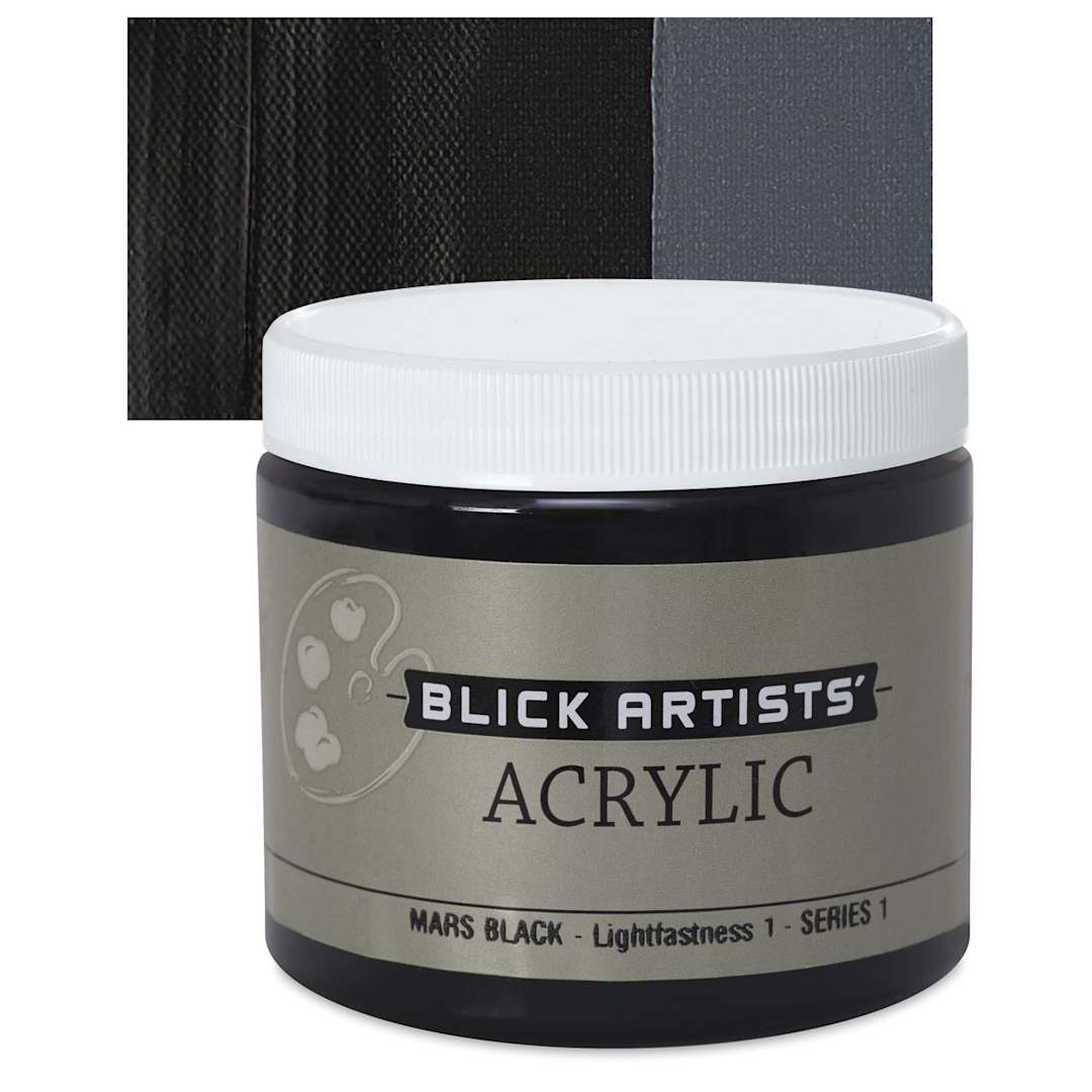 Open in modal - Blick Artists' Acrylic - Mars Black, 16 oz jar and swatch