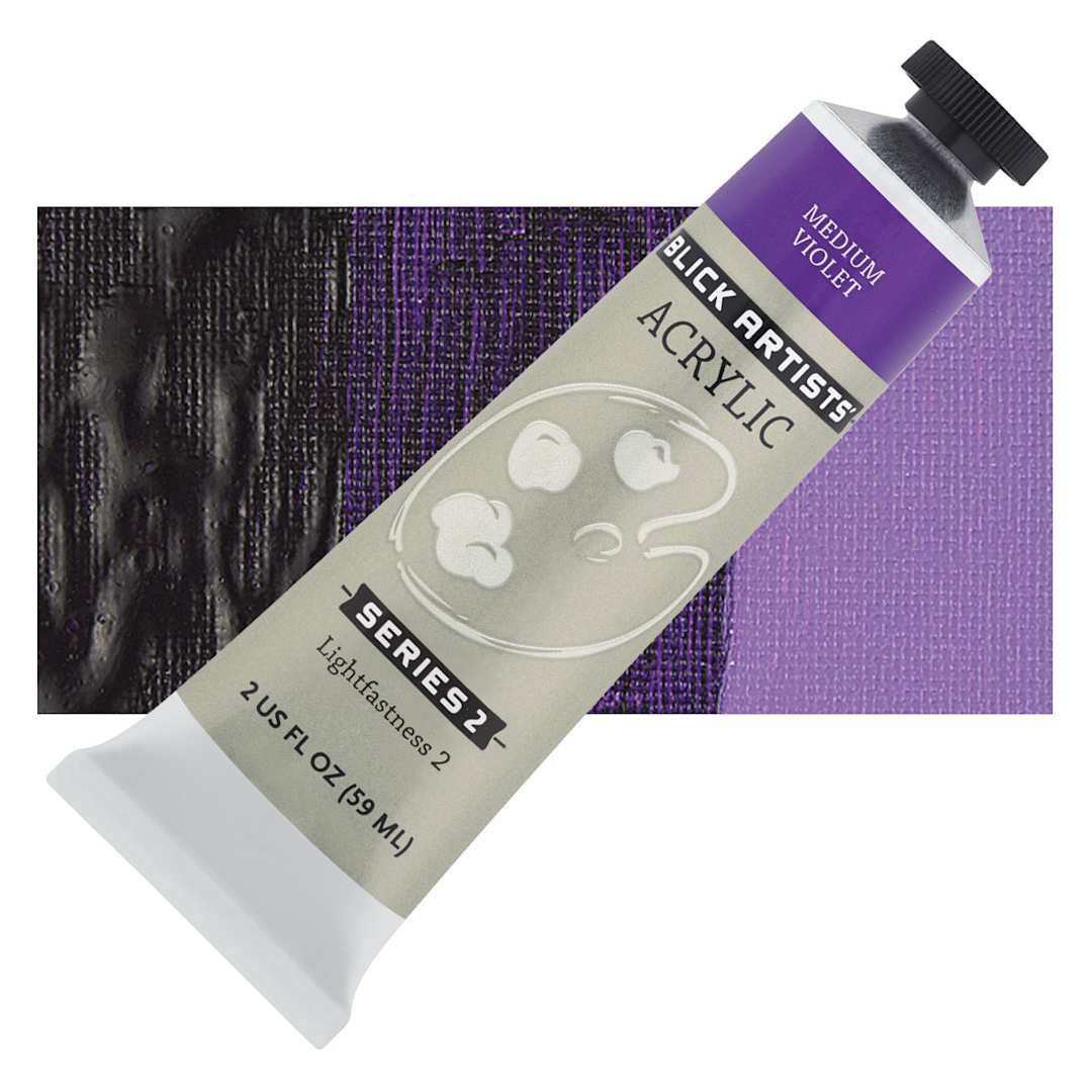 Open in modal - Blick Artists' Acrylic - Medium Violet, 2 oz tube and swatch