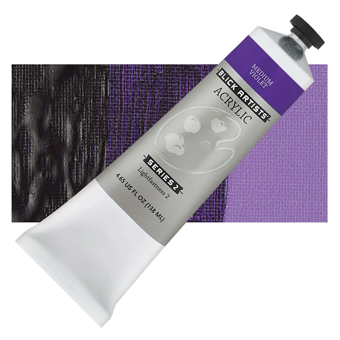 Open in modal - Blick Artists' Acrylic - Medium Violet, 4.65 oz tube and swatch