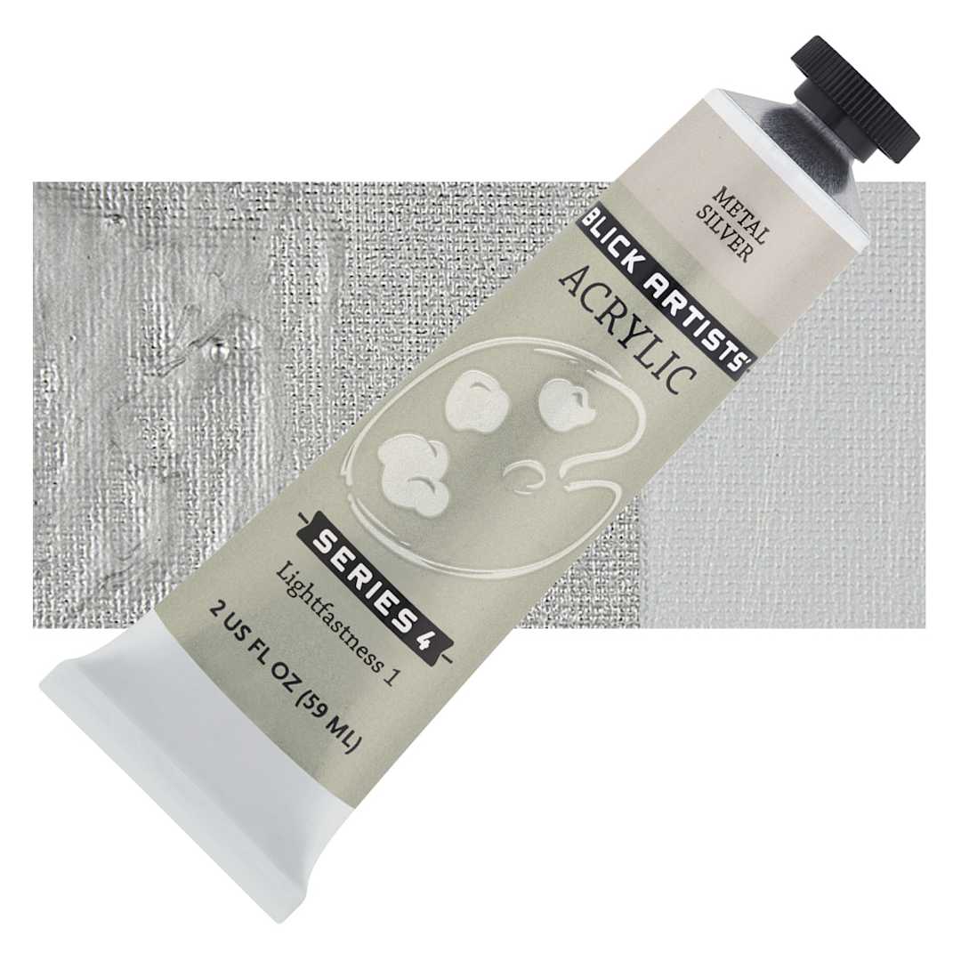 Open in modal - Blick Artists' Acrylic - Metal Silver, 2 oz tube and swatch