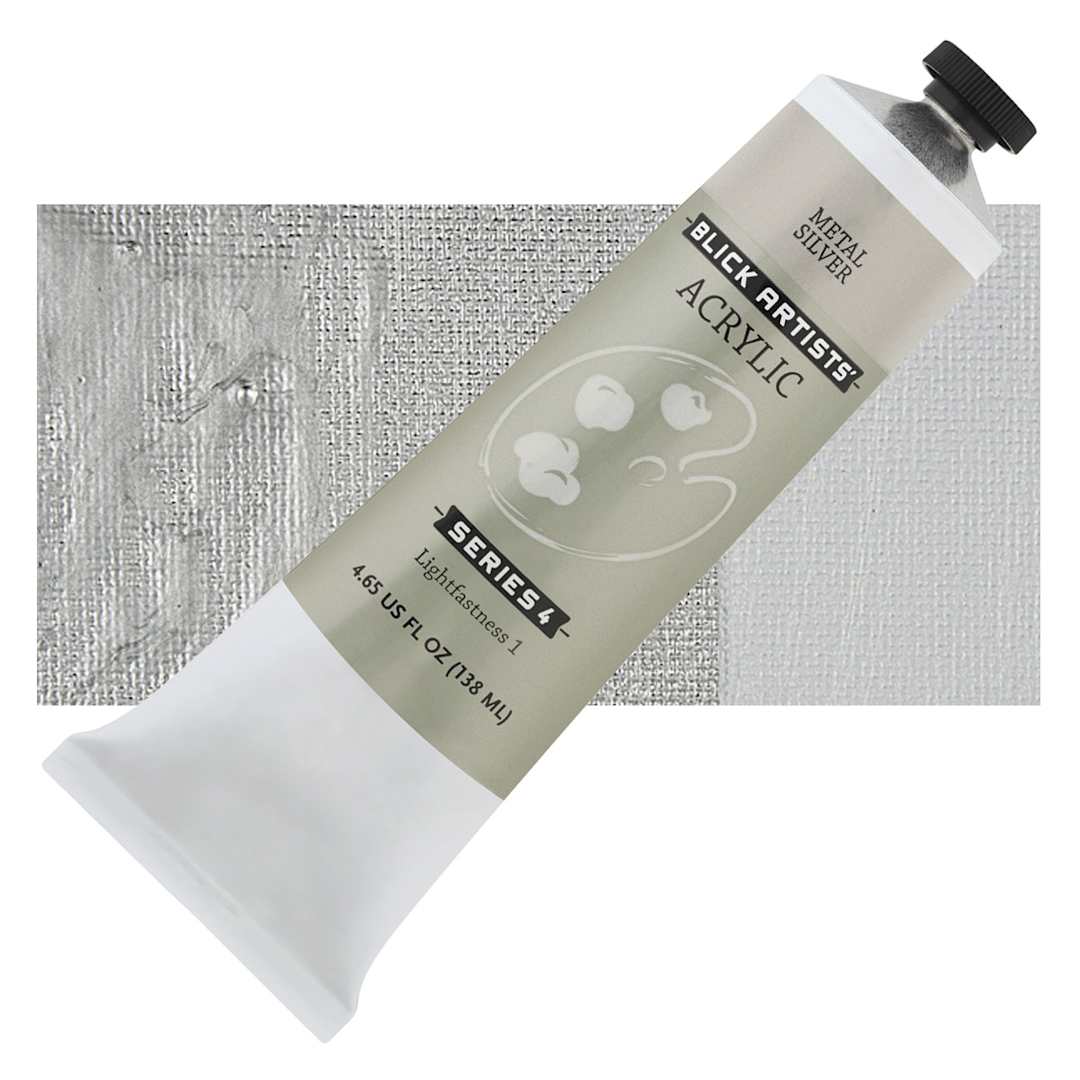 Open in modal - Blick Artists' Acrylic - Metal Silver, 4.65 oz tube and swatch