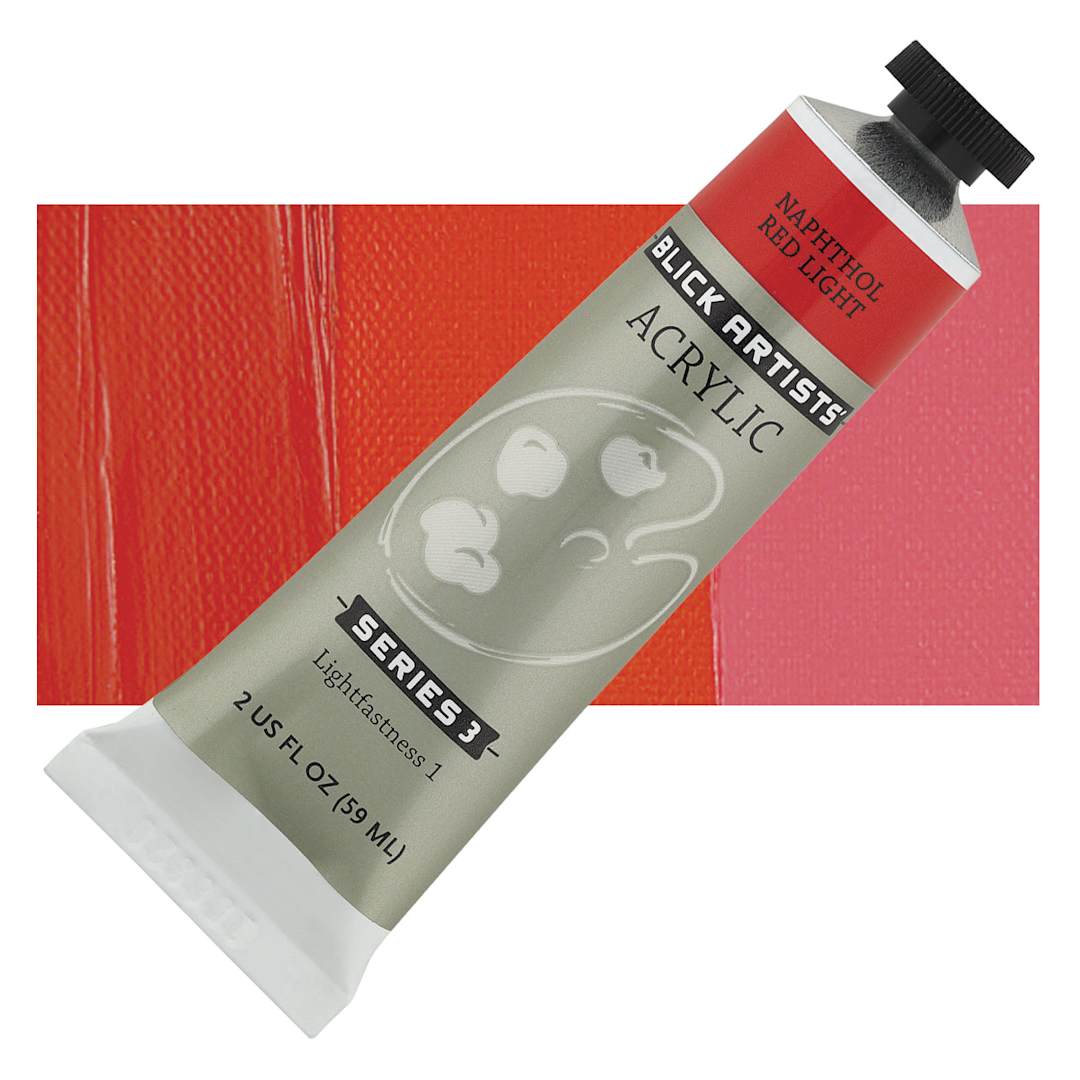 Open in modal - Blick Artists' Acrylic - Naphthol Red Light, 2 oz tube and swatch