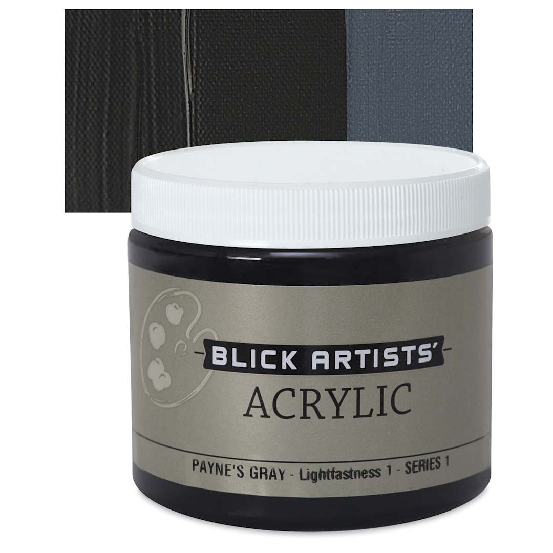 Open in modal - Blick Artists' Acrylic - Payne's Gray, 16 oz jar and swatch