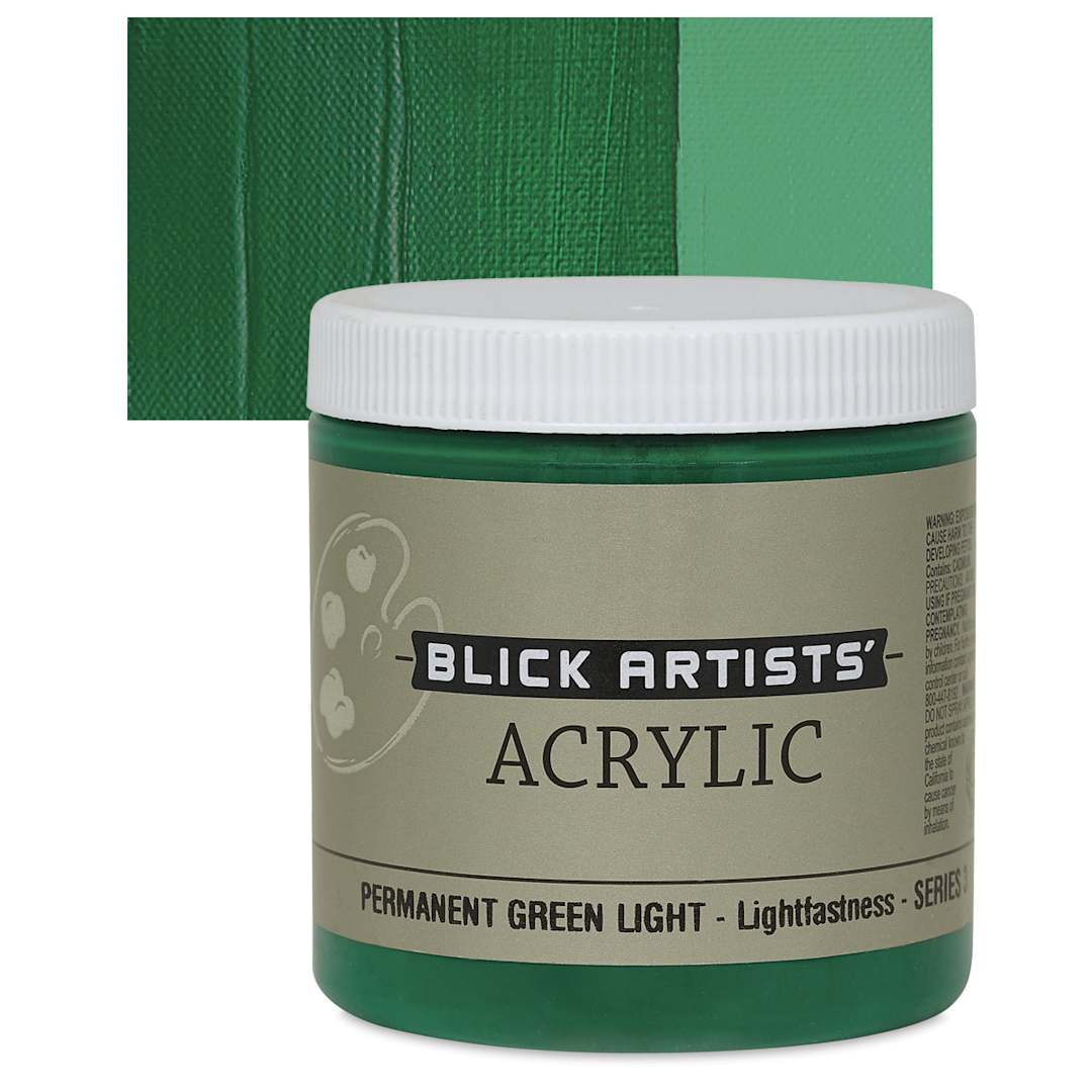 Open in modal - Blick Artists' Acrylic - Permanent Green Light, 8 oz jar and swatch