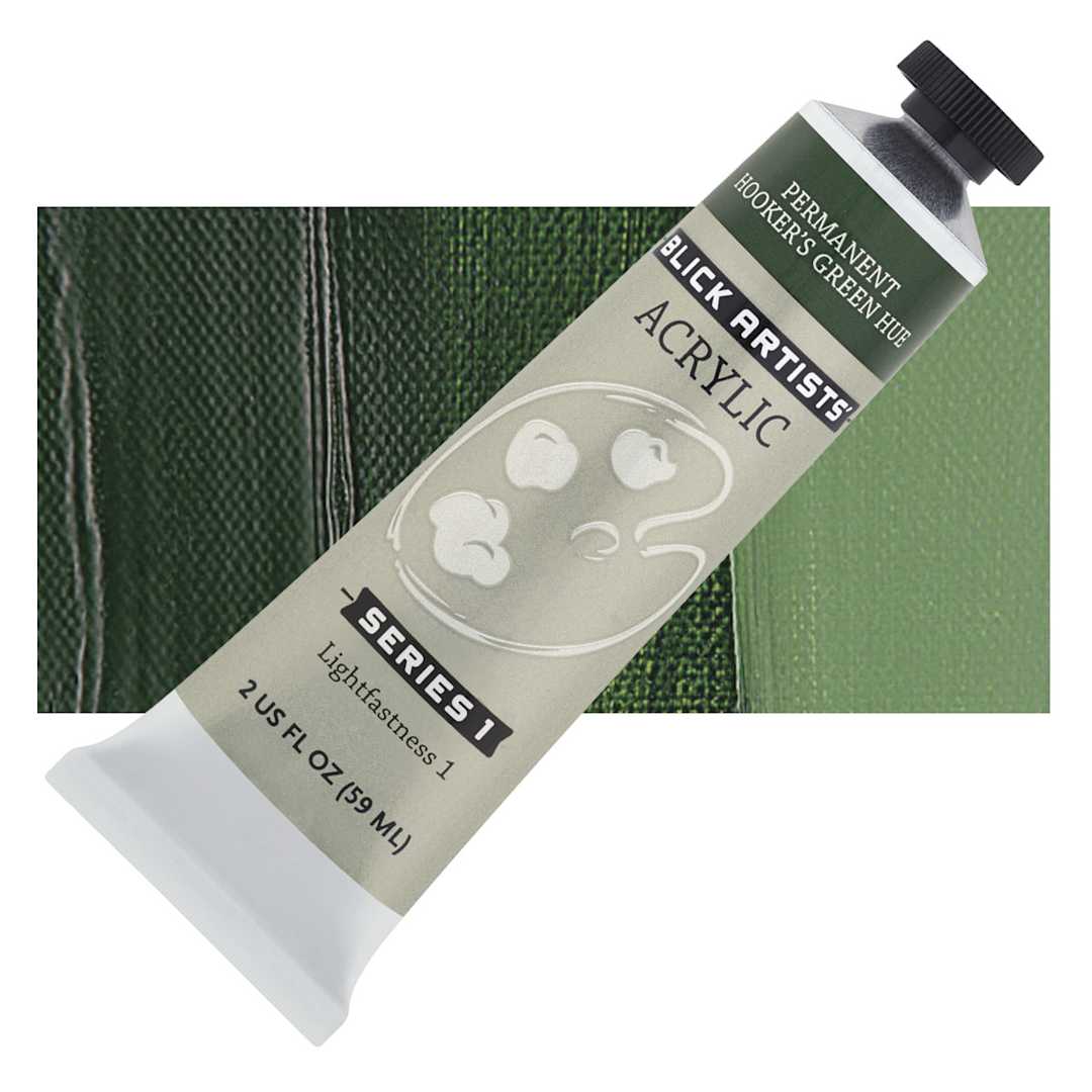 Open in modal - Blick Artists' Acrylic - Permanent Hooker's Green Hue, 2 oz tube and swatch