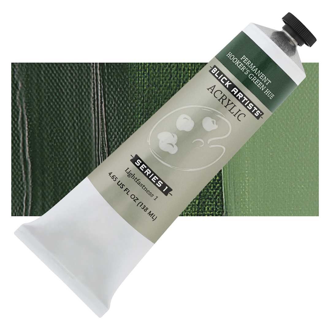 Open in modal - Blick Artists' Acrylic - Permanent Hooker's Green Hue, 4.65 oz tube and swatch