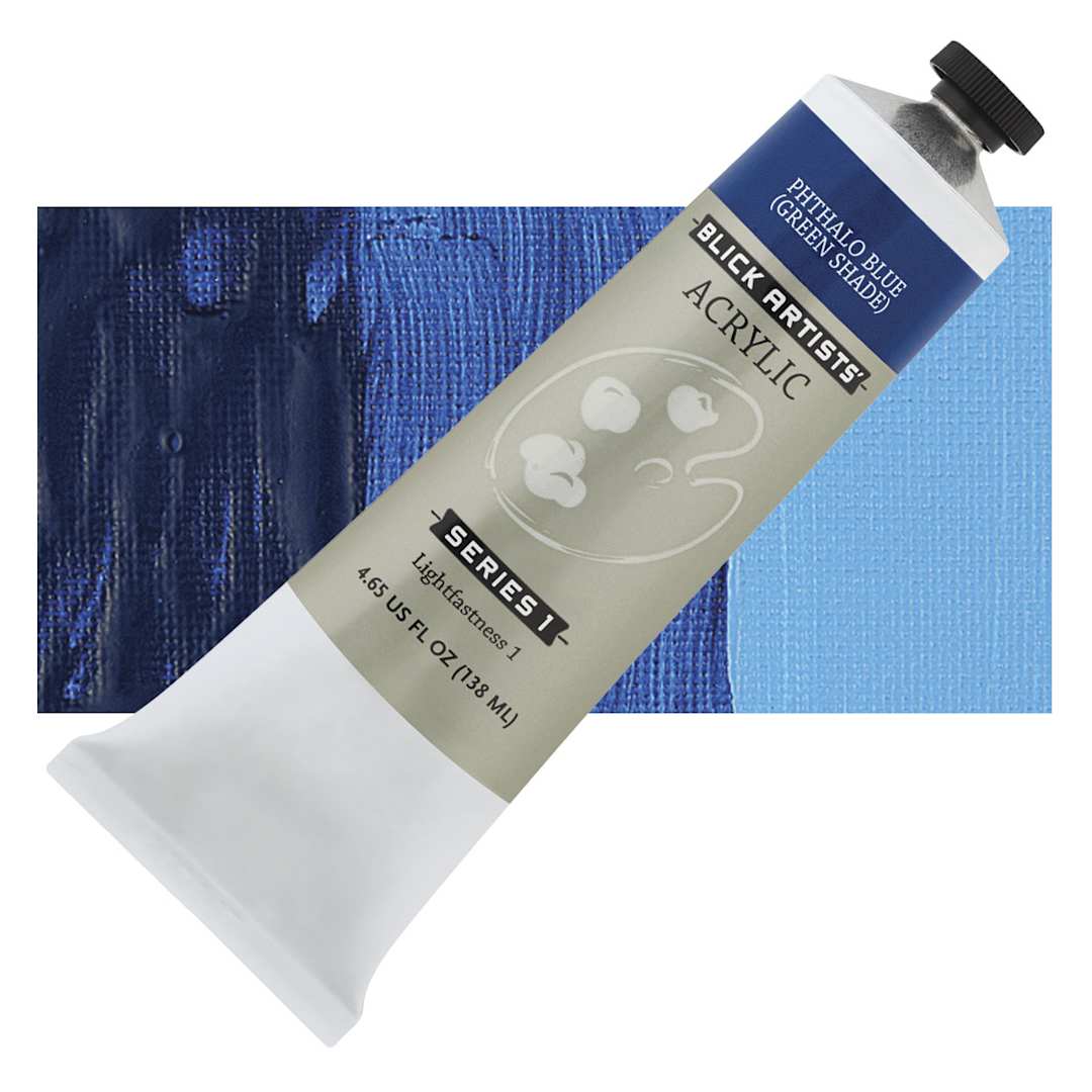 Open in modal - Blick Artists' Acrylic - Phthalo Blue Green Shade, 4.65 oz tube and swatch