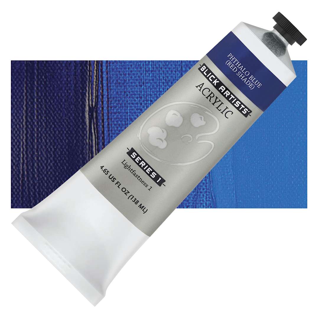 Open in modal - Blick Artists' Acrylic - Phthalo Blue (Red Shade), 4.65 oz tube and swatch