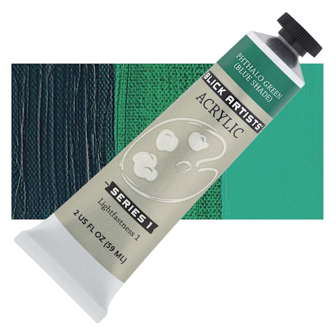 Open in modal - Blick Artists' Acrylic - Phthalo Green (Blue Shade), 2 oz tube and swatch