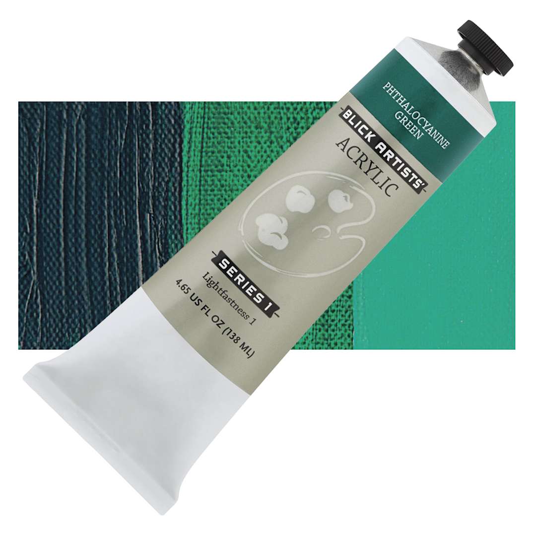 Open in modal - Blick Artists' Acrylic - Phthalo Green (Blue Shade), 4.65 oz tube and swatch