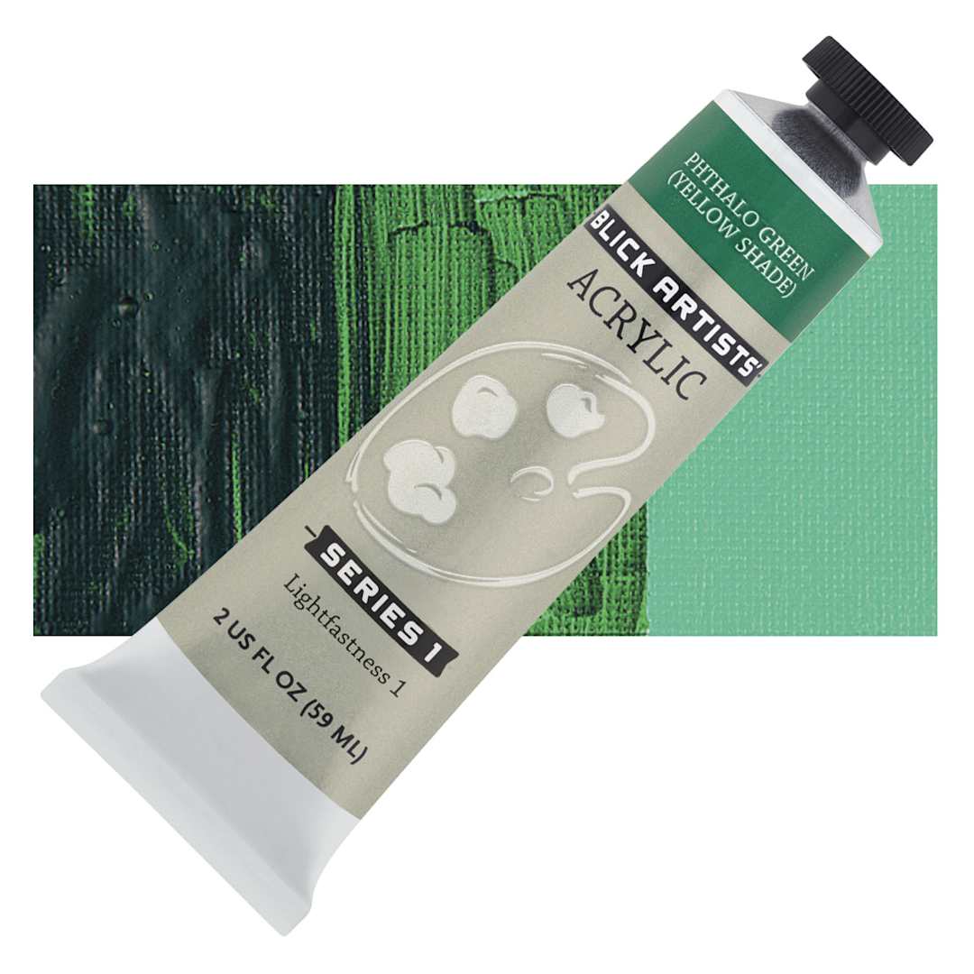 Open in modal - Blick Artists' Acrylic - Phthalo Green Yellow Shade, 2 oz tube and swatch