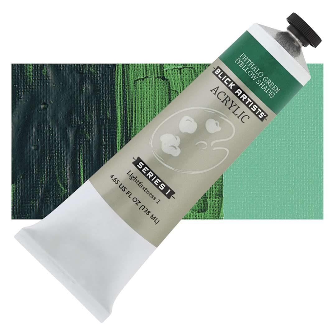 Open in modal - Blick Artists' Acrylic - Phthalo Green Yellow Shade, 4.65 oz tube and swatch