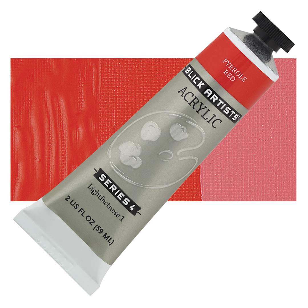 Open in modal - Blick Artists' Acrylic - Pyrrole Red, 2 oz tube and swatch