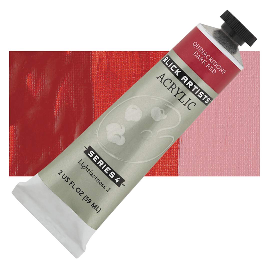 Open in modal - Blick Artists' Acrylic - Quinacridone Dark Red, 2 oz tube and swatch