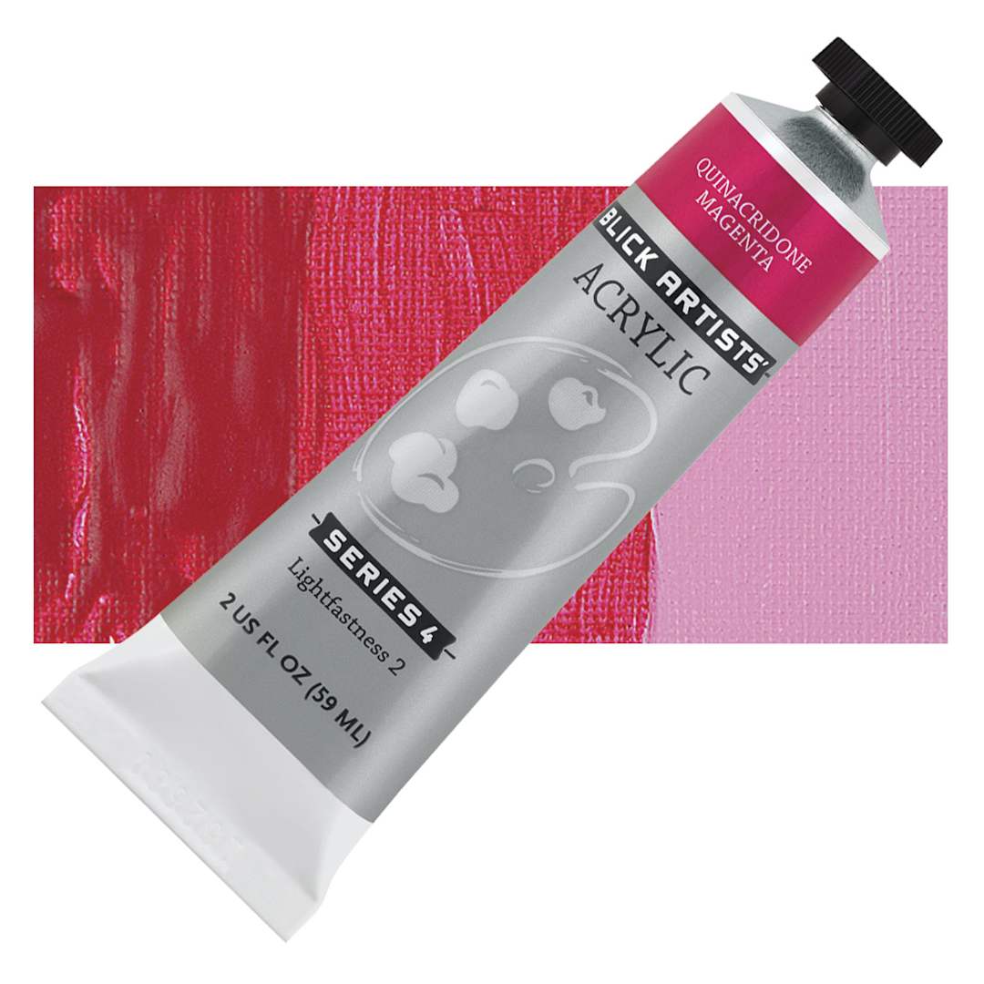 Open in modal - Blick Artists' Acrylic - Quinacridone Magenta, 2 oz tube and swatch