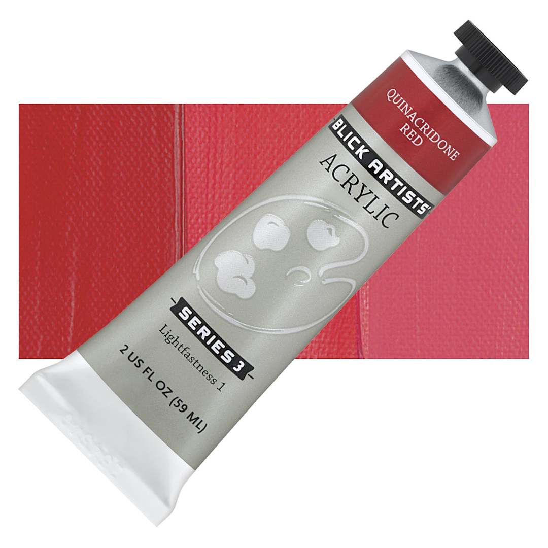 Open in modal - Blick Artists' Acrylic - Quinacridone Red, 2 oz tube and swatch