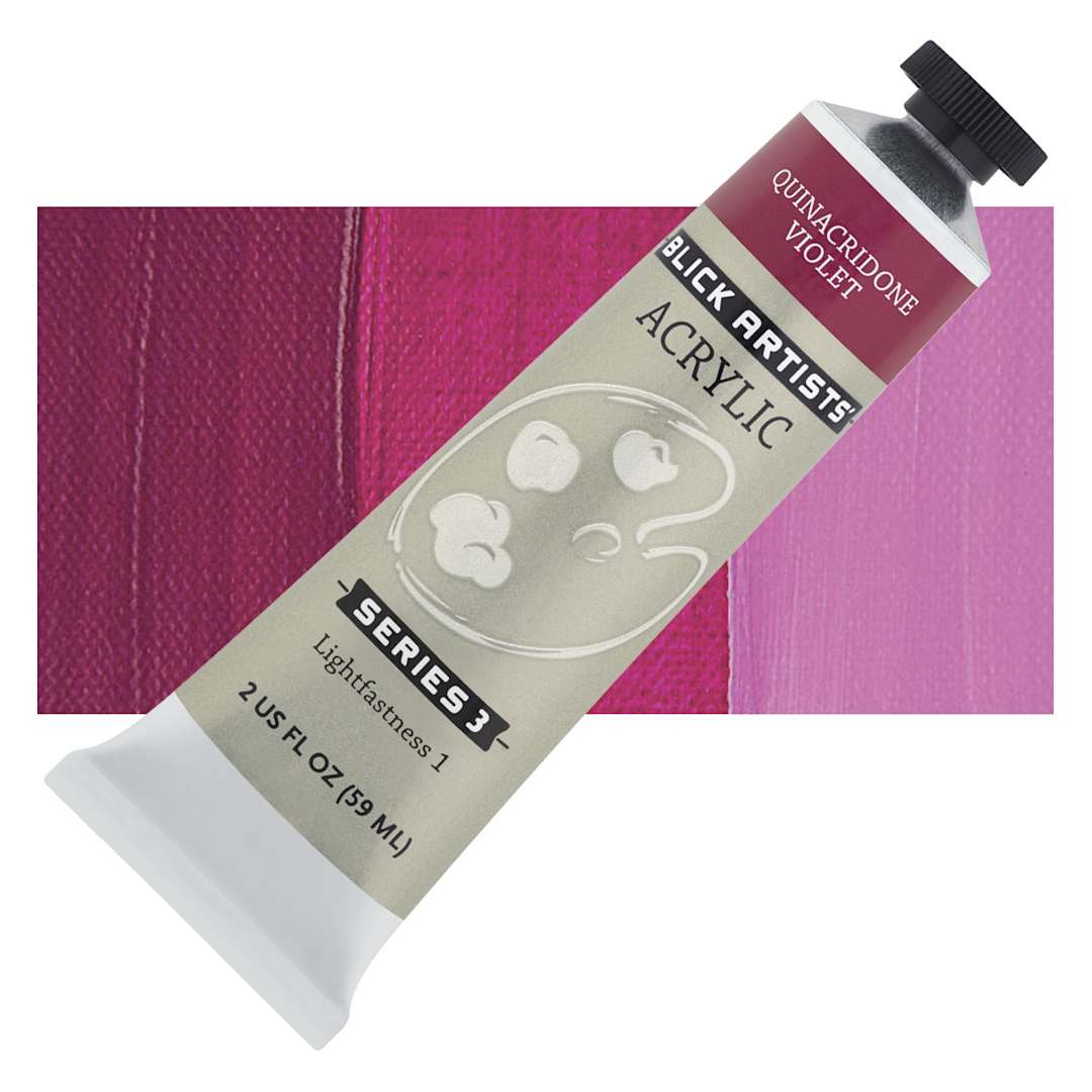 Open in modal - Blick Artists' Acrylic - Quinacridone Violet, 2 oz tube and swatch