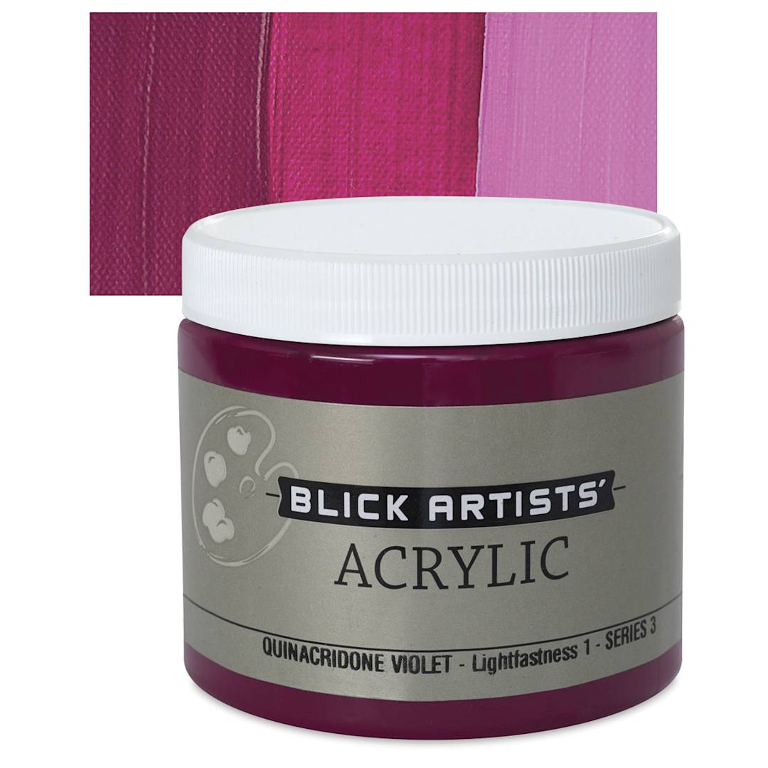 Open in modal - Blick Artists' Acrylic - Quinacridone Violet, 16 oz jar and swatch