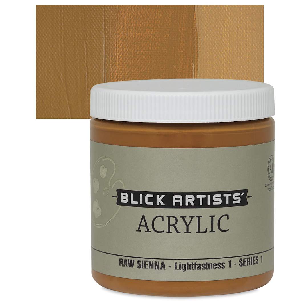 Open in modal - Blick Artists' Acrylic - Raw Sienna, 8 oz jar and swatch