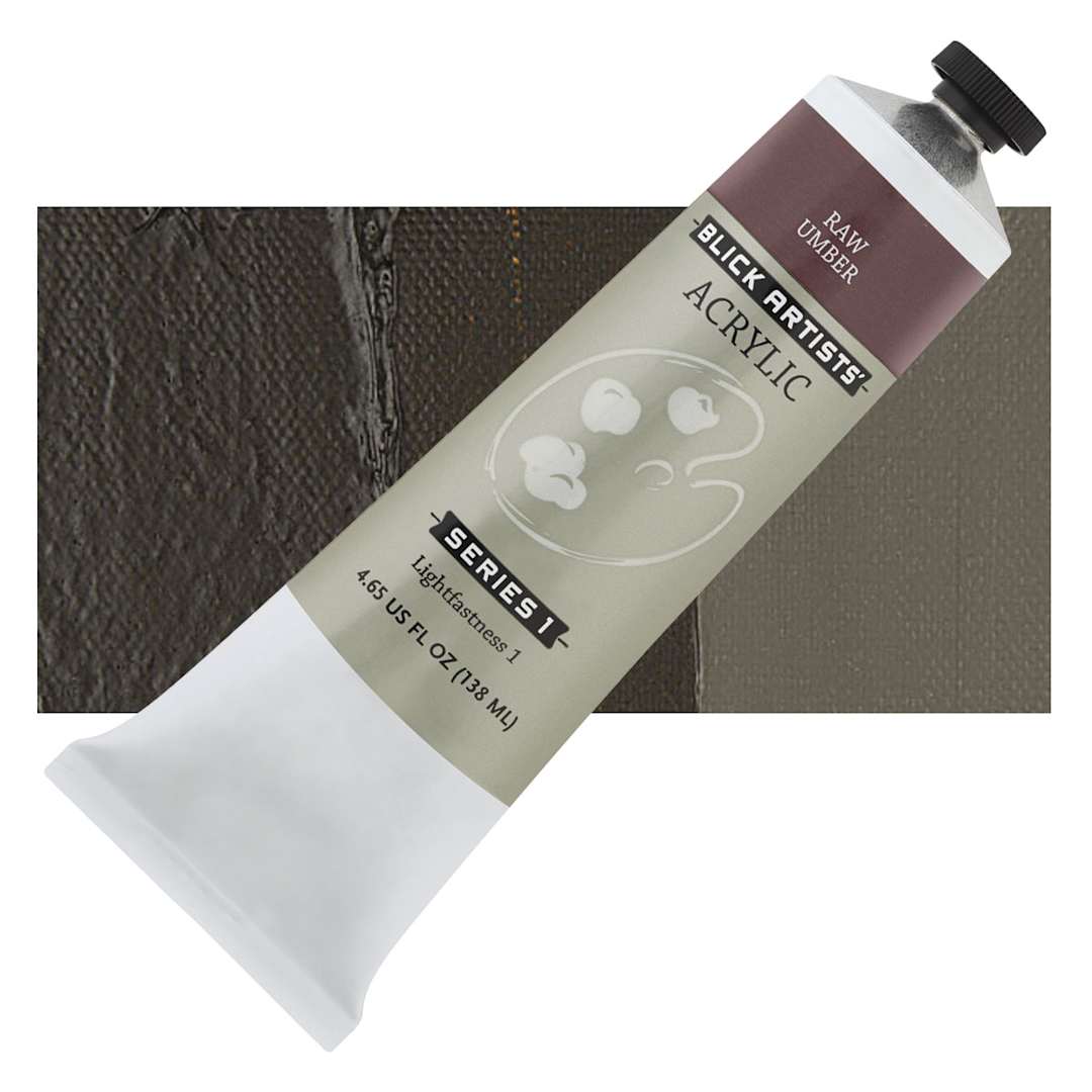 Open in modal - Blick Artists' Acrylic - Raw Umber, 4.65 oz tube and swatch