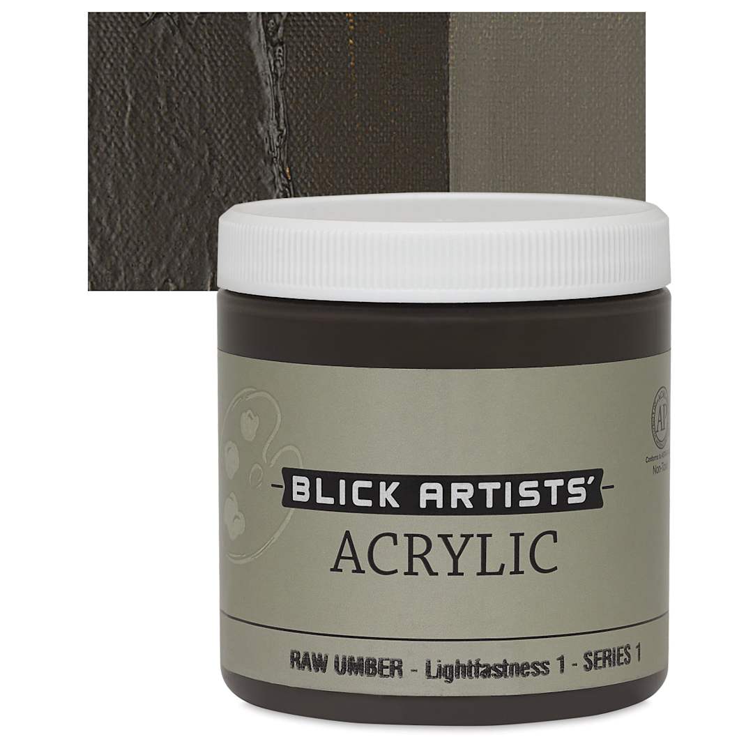 Open in modal - Blick Artists' Acrylic - Raw Umber, 8 oz jar and swatch