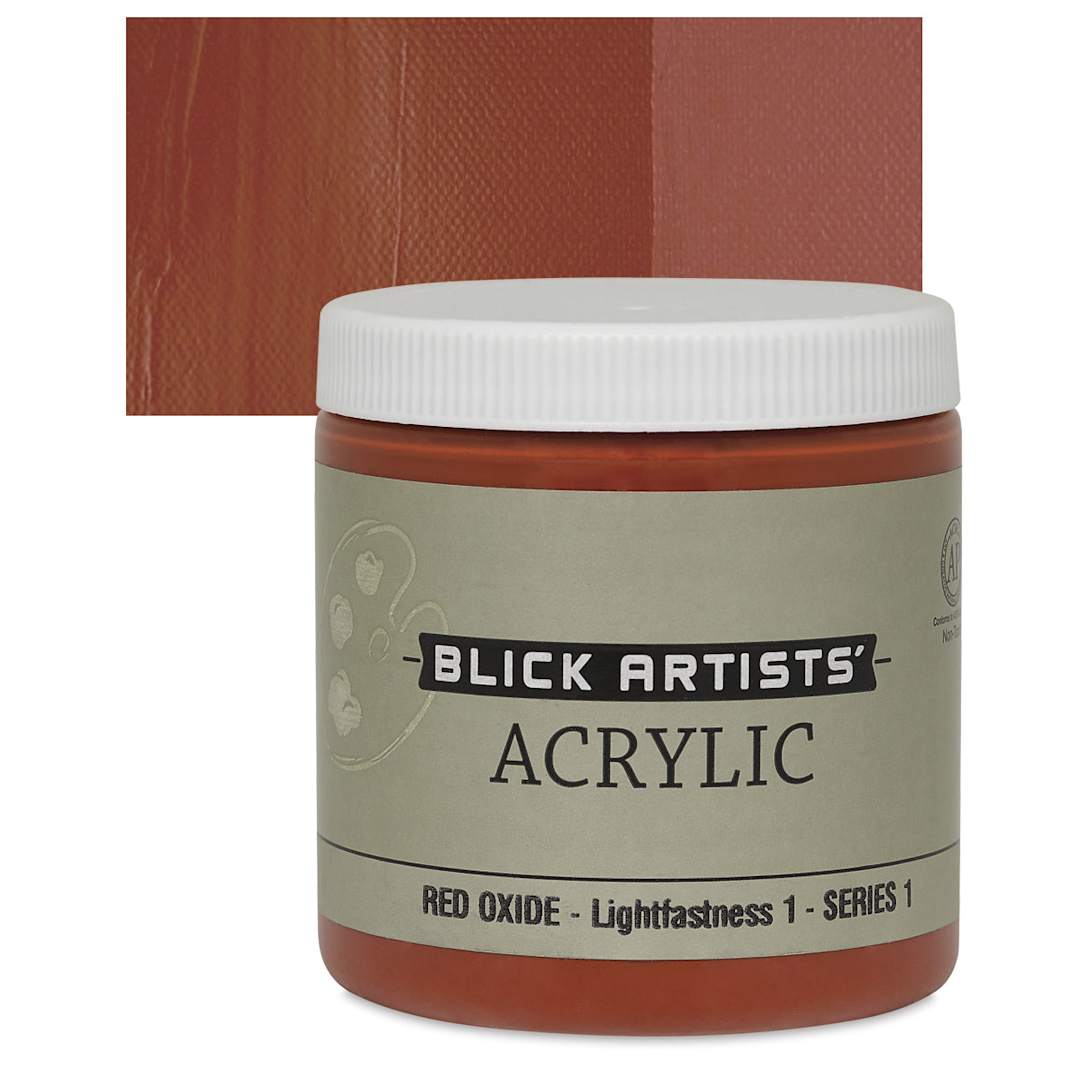 Open in modal - Blick Artists' Acrylic - Red Oxide, 8 oz jar and swatch