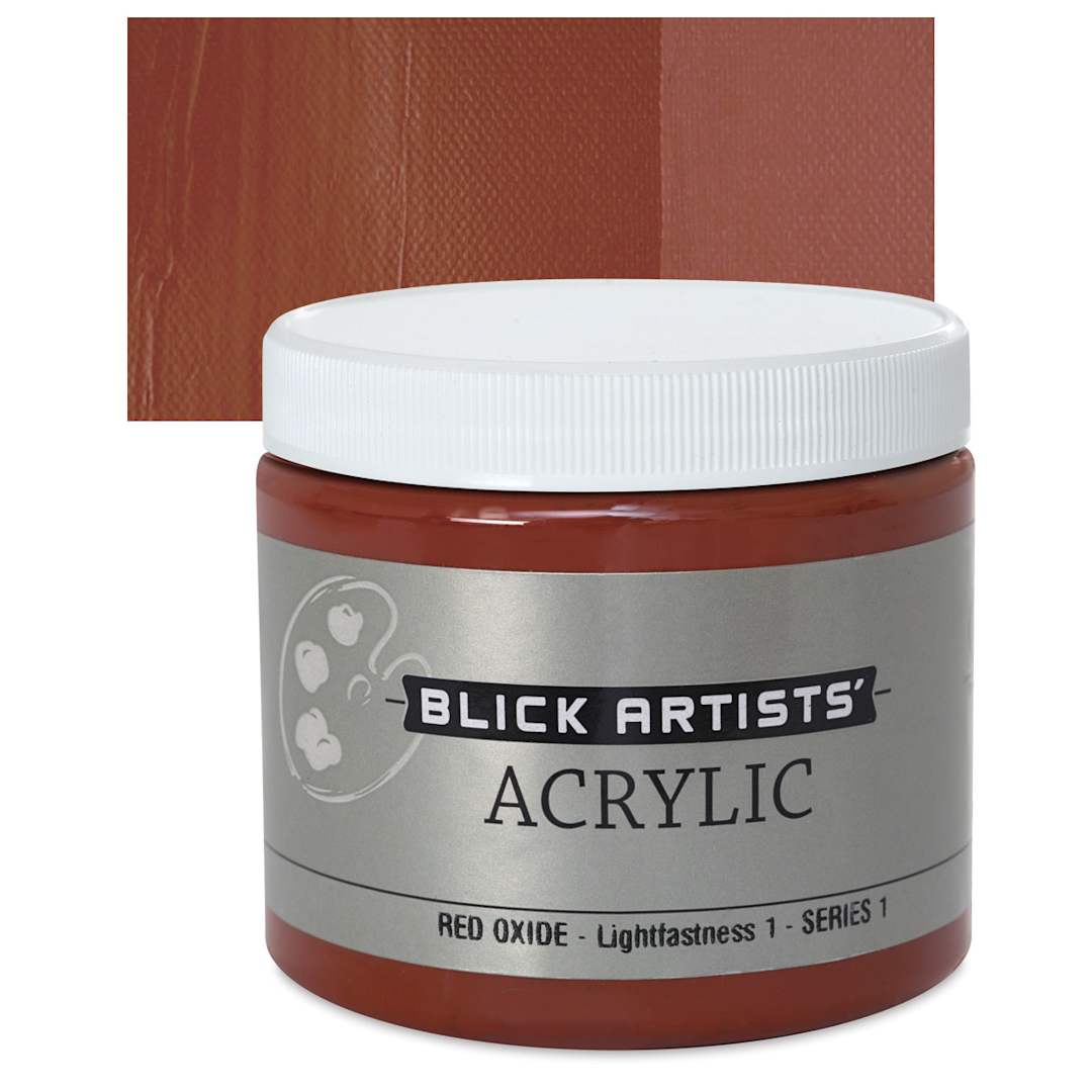 Open in modal - Blick Artists' Acrylic - Red Oxide, 16 oz jar and swatch