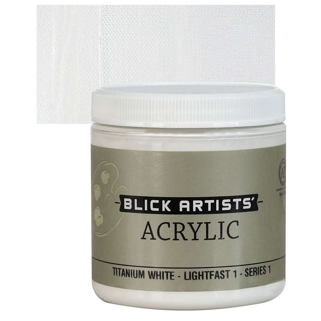 Open in modal - Blick Artists' Acrylic - Titanium White, 8 oz jar and swatch