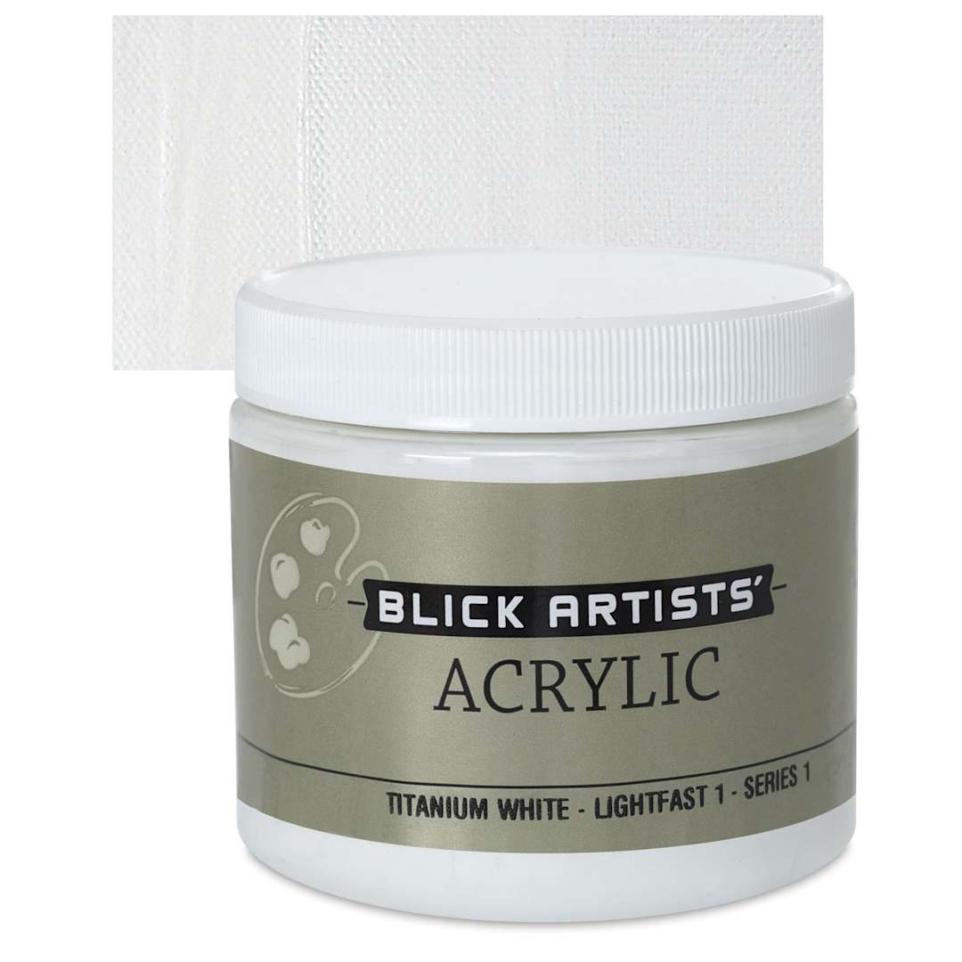 Open in modal - Blick Artists' Acrylic - Titanium White, 16 oz jar and swatch