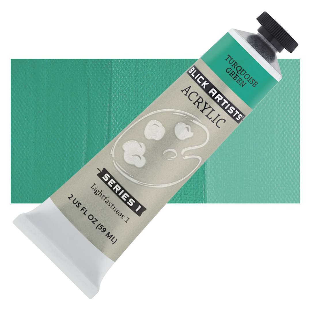 Open in modal - Blick Artists' Acrylic - Turquoise Green, 2 oz  tube and swatch