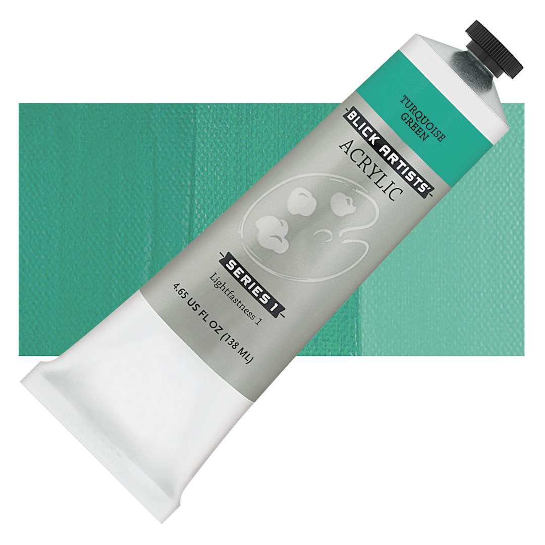 Open in modal - Blick Artists' Acrylic - Turquoise Green, 4.65 oz tube and swatch