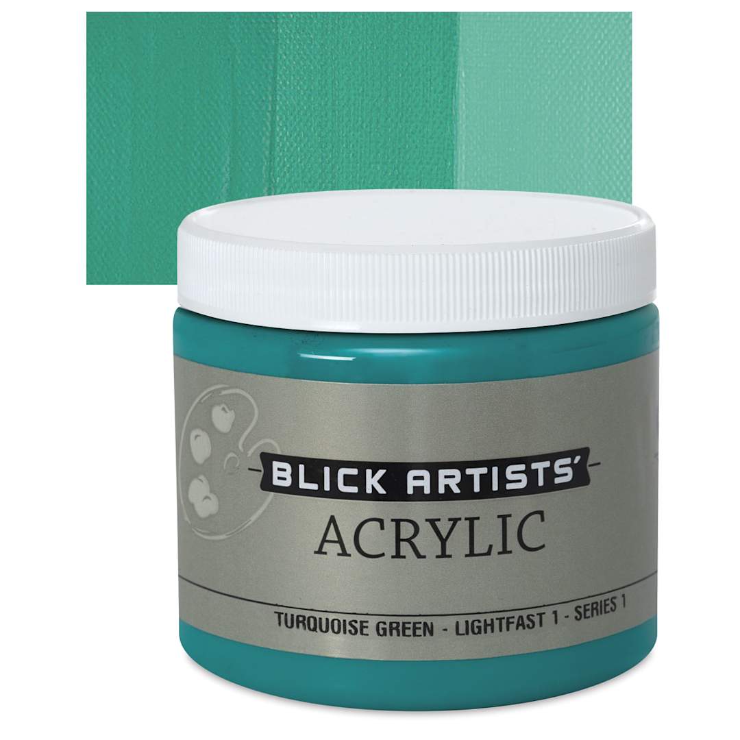 Open in modal - Blick Artists' Acrylic - Turquoise Green, 16 oz jar and swatch