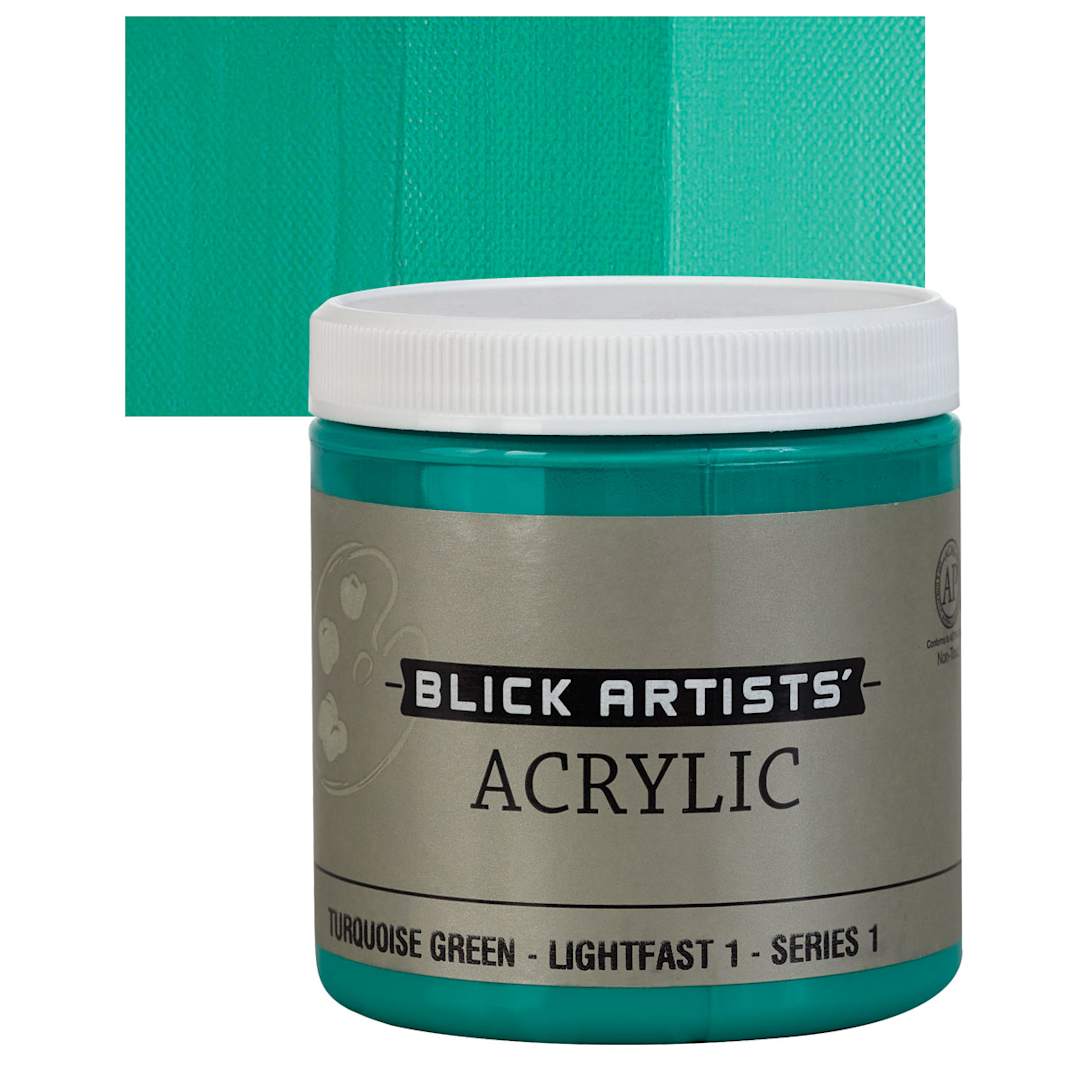Open in modal - Blick Artists' Acrylic - Turquoise Green, 8 oz jar and swatch
