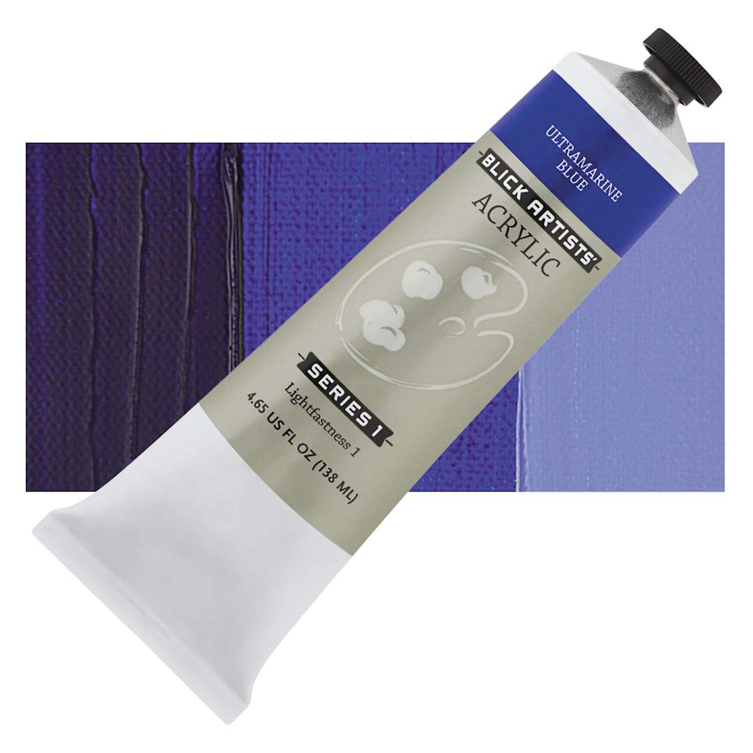 Open in modal - Blick Artists' Acrylic - Ultramarine Blue, 4.65 oz tube and swatch