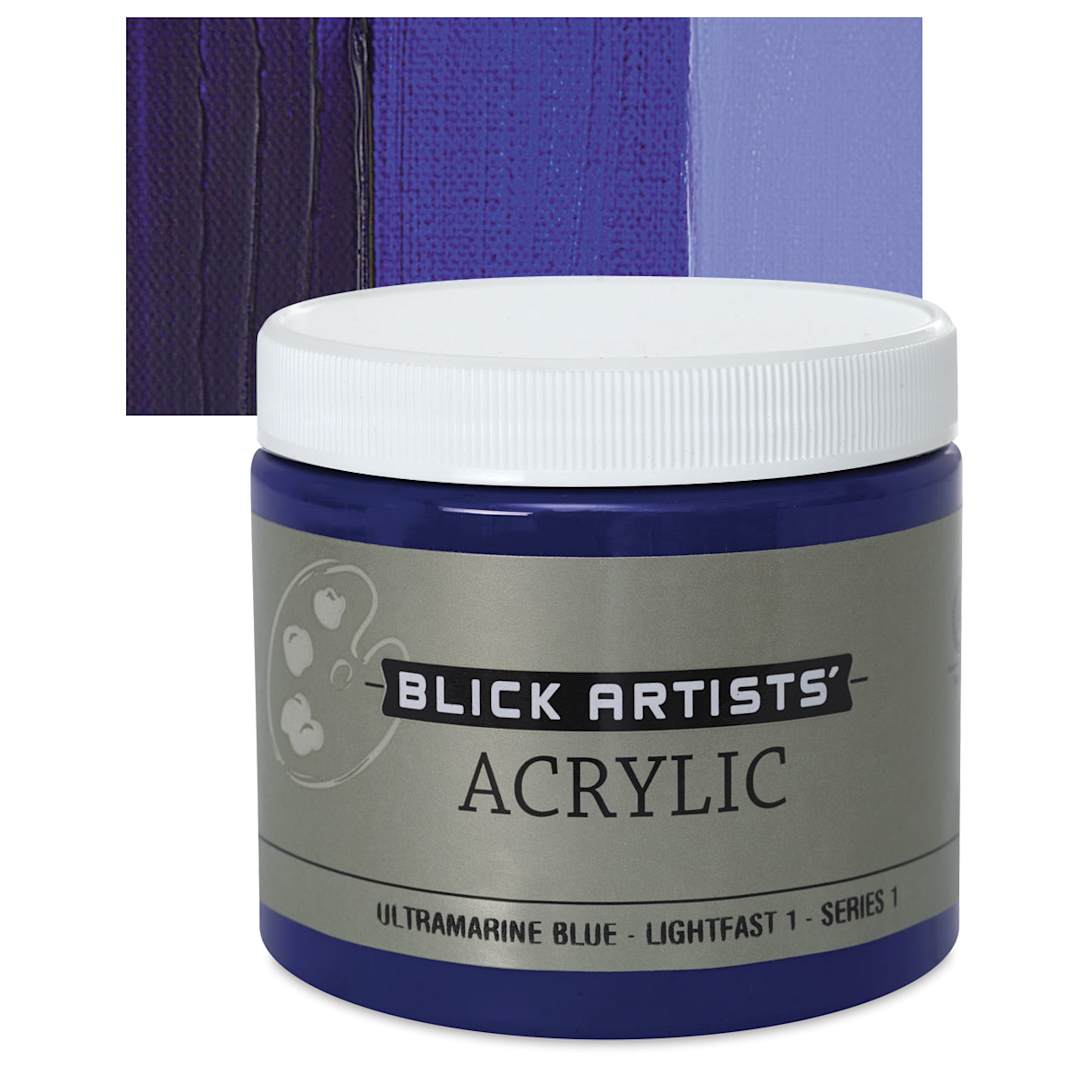 Open in modal - Blick Artists' Acrylic - Ultramarine Blue, 16 oz jar and swatch