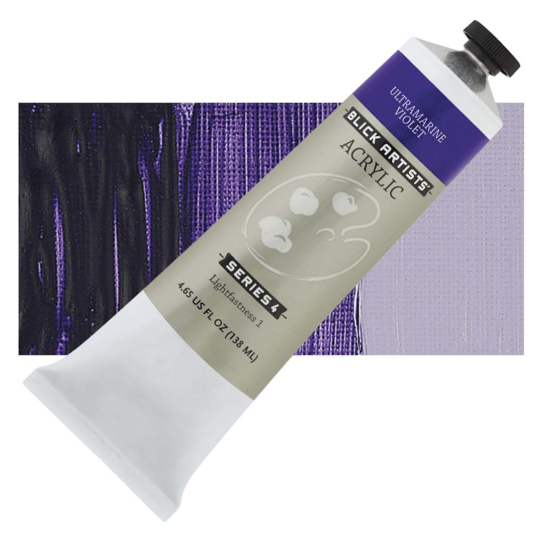 Open in modal - Blick Artists' Acrylic - Ultramarine Violet, 4.65 oz tube and swatch