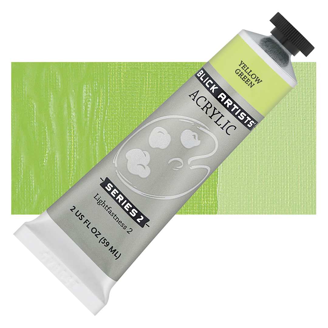 Open in modal - Blick Artists' Acrylic - Yellow Green, 2 oz tube and swatch