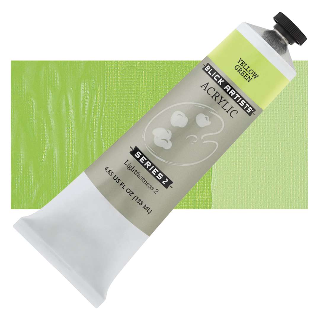 Open in modal - Blick Artists' Acrylic - Yellow Green, 4.65 oz tube and swatch