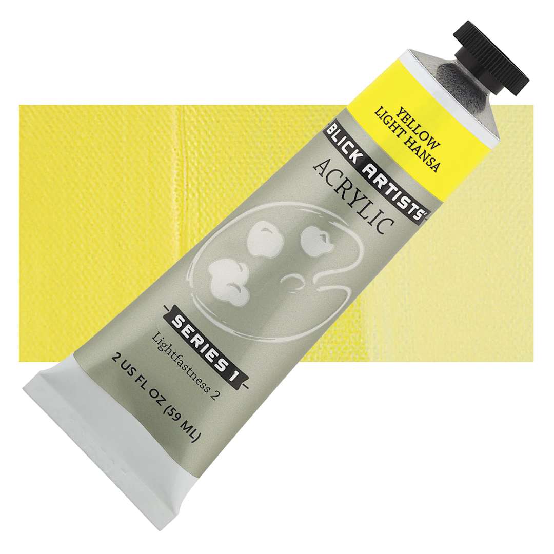 Open in modal - Blick Artists' Acrylic - Yellow Light Hansa, 2 oz tube and swatch