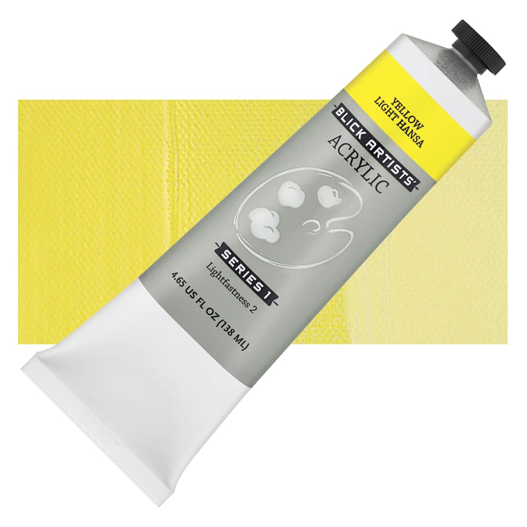 Open in modal - Blick Artists' Acrylic - Yellow Light Hansa, 4.65 oz tube and swatch