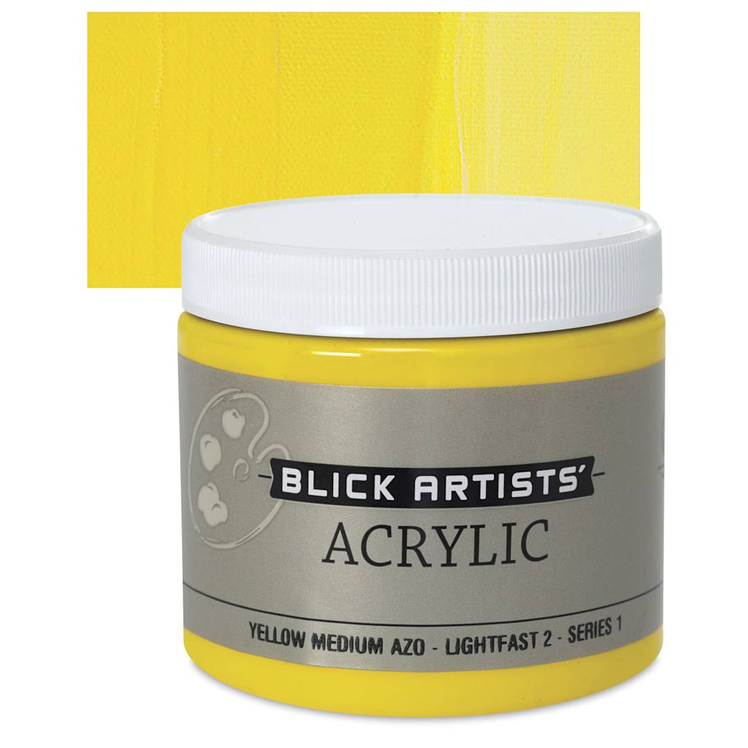 Open in modal - Blick Artists' Acrylic - Yellow Medium Azo, 16 oz jar and swatch