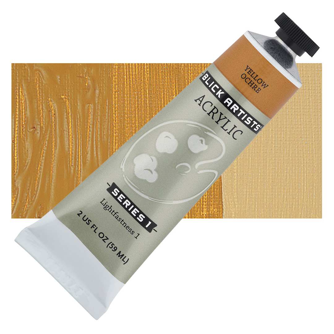 Open in modal - Blick Artists' Acrylic - Yellow Ochre, 2 oz tube and swatch