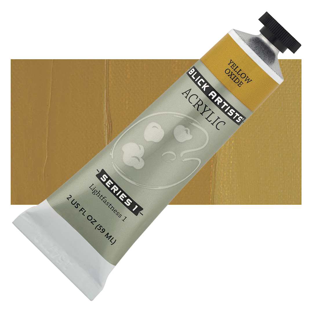 Open in modal - Blick Artists' Acrylic - Yellow Oxide, 2 oz tube and swatch