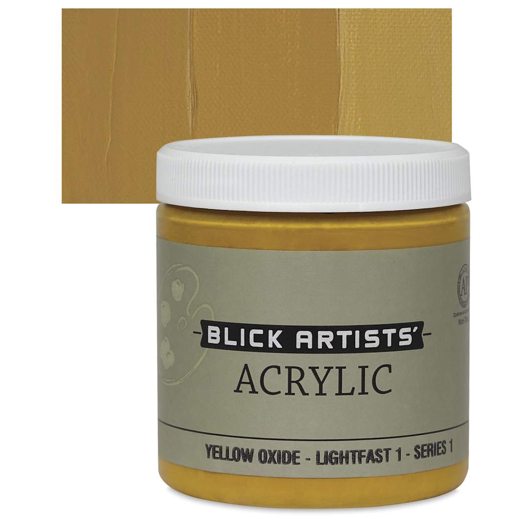 Open in modal - Blick Artists' Acrylic - Yellow Oxide, 8 oz jar and swatch