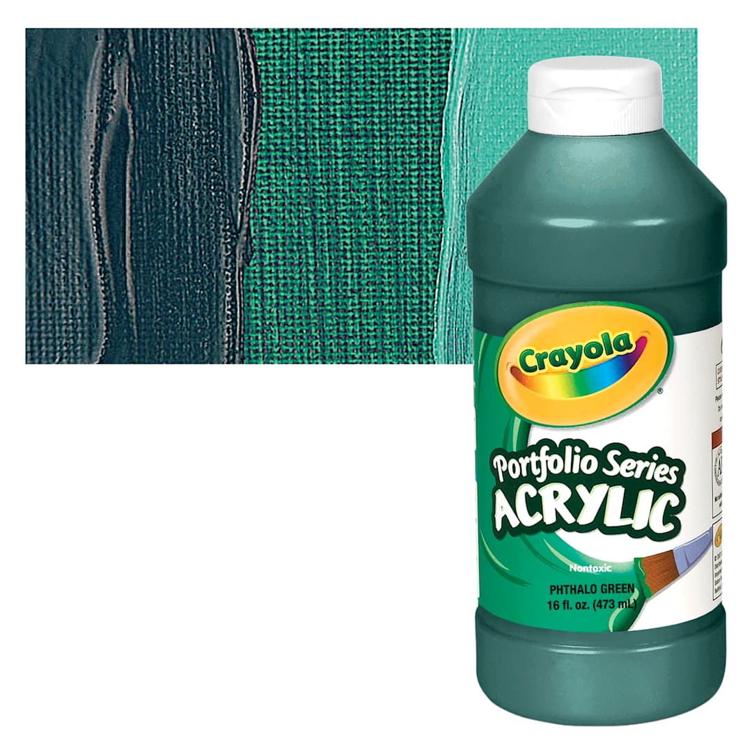 Open in modal - Crayola Portfolio Series Acrylic - Phthalo Green, 16 oz bottle and swatch