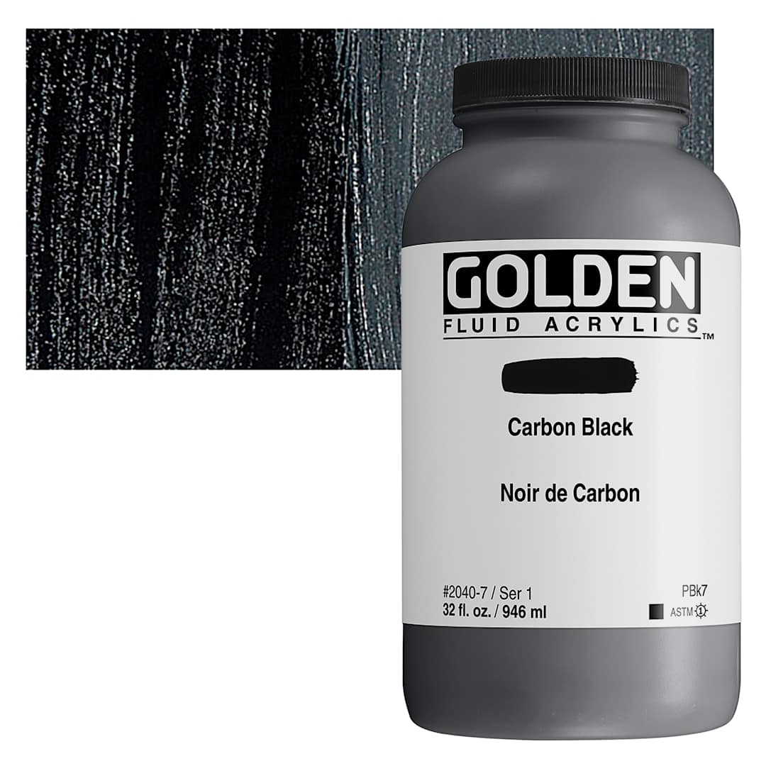 Open in modal - Golden Fluid Acrylic - Carbon Black, 32 oz bottle and swatch