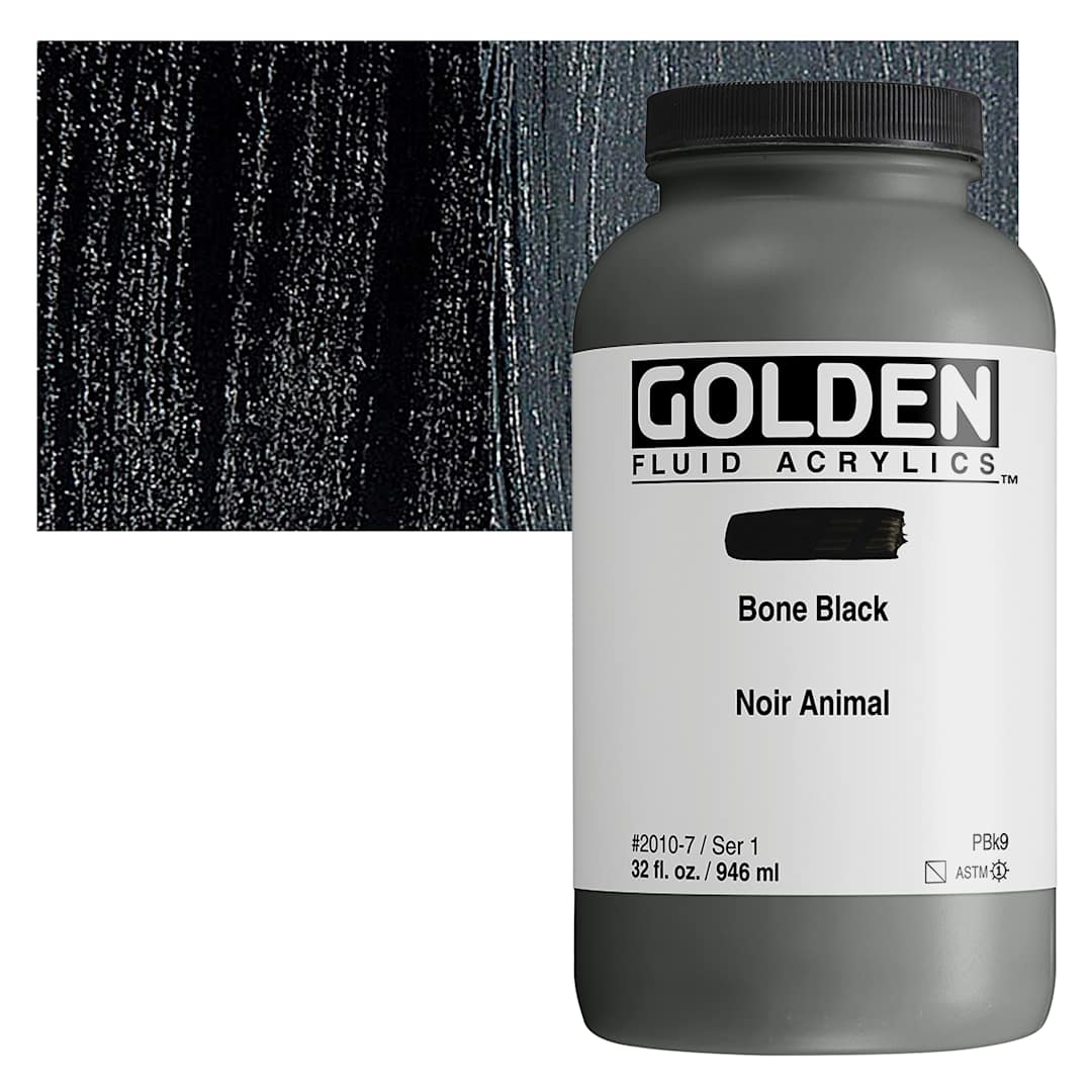 Open in modal - Golden Fluid Acrylic - Bone Black, 32 oz Jar and swatch