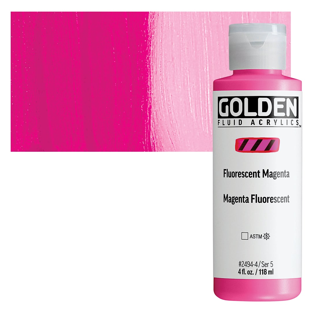 Open in modal - Golden Fluid Acrylic - Fluorescent Magenta, 4 oz bottle an swatch